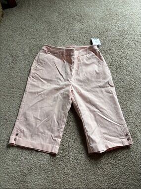 Ladies Light Pink Bermuda Shorts with Button Hem Detail